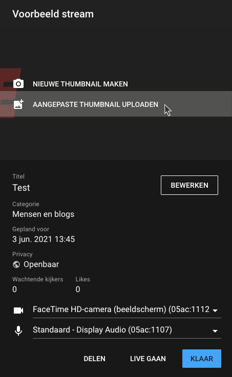 Livestreams youtube instellen thumbnail